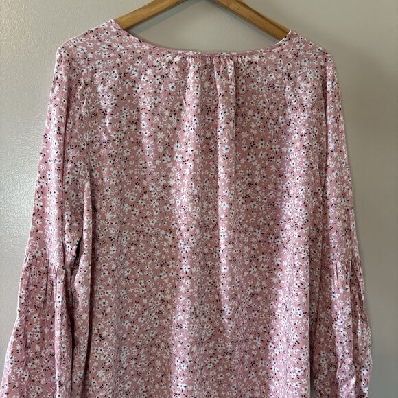 Time And Tru Pink Floral Peasant Top Long Sleeve Blouse Womens Sz XXXL - Picture 7 of 8